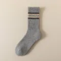 Herren Extra Dicke Wolle Thermische Winter Socken Gestreifte Mid Tube Warme Socken - Einheitsgröße / Hellgrau