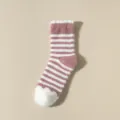 Chaussettes Mi-Hautes Rayées Duveteuses, Rose Blanc Hiver Chaud Peluche Chaussettes À Revers - Taille unique / Rouge Foncé