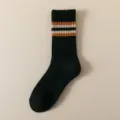 Dicke Wollsocken für Herren im Winter warme mittelhohe Retro-Streifen Thermo-Baumwollsocken - Einheitsgröße / Dunkelgrün
