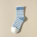 Chaussettes en peluche rayées bleu et blanc pour femmes, chaudes chaussettes d'hiver douillettes. - Taille unique / Bleu foncé