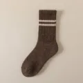 Calcetines de invierno de lana gruesa para hombre con rayas dobles, cálidos y cómodos. - Talla única / Café Oscuro