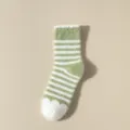 Chaussettes mi-hautes en peluche rayées vert et blanc avec poignets à bulles pour l'automne et l'hiver. - Taille unique / Vert foncé