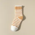 Bruine gestreepte pluche middelhoge sokken, warme winter pluche sokken met bubbelboord. - Eén maat / Gembergeel