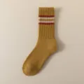 Dicke senfgelbe Wollsocken Herren winter warme Mittelsocken Strickstrümpfe mit Streifen - Einheitsgröße / Gelb