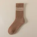 Calcetines altos gruesos de lana para hombre con diseño de rayas dobles, invierno cálido. - Talla única / Café Claro
