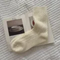 Cozy cream white wool knit mid-calf socks for women, warm winter thermal footwear style. - One Size / Milk White Jacquard
