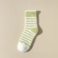 Dames pluizige gestreepte sokken met bubbelmanchet, zachte winter pluche sokken, groen - Eén maat / Lichtgroen