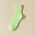 Comfortable light green coral fleece fuzzy mid-tube sleep socks for women autumn and winter wear - One Size / Light Green