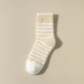 Pluizige gestreepte wintersokken met schattige manchet, zacht fleecemateriaal, warme middelhoge sokken. - Eén maat / Beige