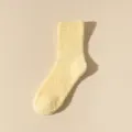 Cozy fuzzy yellow coral fleece crew socks for women, soft thick warm sleep floor socks. - One Size / Light Yellow