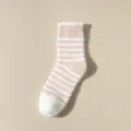 Dames pluche gestreepte sokken halverwege kalf warme winter gezellige bubbelmanchet - Eén maat / Roze