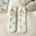 Fluffy fleece cozy winter socks for women cute chick pattern warm home floor socks - One Size / Solid White