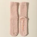 Roze pluche koraalvleece gezellige warme anti-slip winter slaap vloer sokken variant. - Eén maat / Lichtkoffie