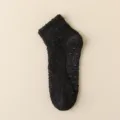 Black fuzzy winter anti-slip floor socks, cozy coral fleece thermal slipper socks. - One Size / Black