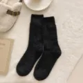 Women black fuzzy plush winter warm mid tube socks cozy soft home sleep socks floor socks - One Size / Black