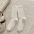 Soft white fluffy mid-calf socks, cozy winter thermal fuzzy home floor socks for women. - One Size / Pure White