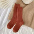 Dichte Kaschmir Strickdamensocken Winter kuschelig warme gerippte Mittelsocken 1 Paar - Einheitsgröße / Rot