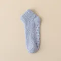 Light blue fuzzy coral fleece ankle socks with anti-slip dots for women winter home wear. - One Size / Blue