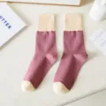 Calcetines de tubo medio de algodón color-block para mujer, estilo coreano casual primavera otoño. - Talla única / Puño de Calcetín Caqui
