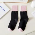 Calcetines de algodón bicolores de mujer, rosa y negro moda casual para primavera. - Talla única / Puño Rosa