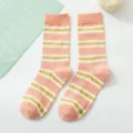 Chaussettes mi-mollet en coton rayé rose pour femmes style mignon décontracté été - Taille unique / Rayures Complètes 23060