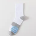 Men's White and Blue Athletic Basketball Socks, Mid-Tube Color-Blocked Cotton Socks - One Size / White
