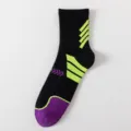 Men's mid-tube basketball socks, breathable athletic elite sports socks with black and neon design. - One Size / Black
