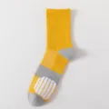Men's yellow grey athletic crew socks, breathable cotton sports basketball socks. - One Size / Yellow