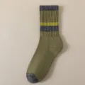 Thick towel bottom men sports socks, high tube striped winter socks for daily wear. - One Size / Army Green