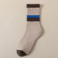 Thickened towel bottom men's sports socks with striped design for autumn and winter. - One Size / Khaki