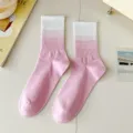 Rosa Farbverlauf Wadenhohe Socken für Damen, weiche Baumwolle Sport Freizeit lange Socken. - Einheitsgröße / Rosa mit weißem Bündchen