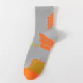 Men's mid-tube basketball socks, gray with orange stripes, breathable sports cotton socks. - One Size / Dark Gray and Orange Stripes