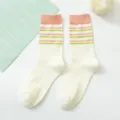 Chaussettes longues en coton pour femme beige rose vert rayé style quotidien chic - Taille unique / Rayure Côtelée 23060