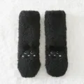 Schwarze flauschige kuschelige Wintersocken mit süßem Katzengesicht, warme Fleece-Haussocken. - Schwarz