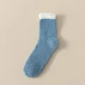 Calcetines de invierno de felpa coral azul para mujer con puño blanco suave, cálidos y cómodos. - Talla única / Azul marino