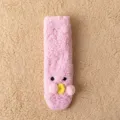 Cozy pink plush fuzzy winter warm socks with cute duck face design, soft floor sleeping socks. - One Size / Pink