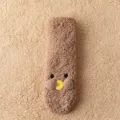 Brown plush winter warm socks with cute duck face design, thick cozy fleece home sleep socks. - One Size / Coffee