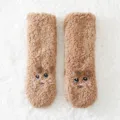 Gemütliche Sherpa-Fleece Langsocken für Damen im Winter, süßes Tierdesign dicke warme Haussocken. - Kaffeebraun