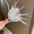 White feather lace hair clip variant, elegant design with pearls for women fashion styling. - Lace Beaded Style / #31 Duckbill Clip - White