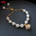 Gold adjustable shell pendant bracelet with white beads variant 10# chic jewelry - 18# Artificial Cat's Eye Shell (Real Gold Plated)