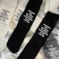 Black cotton mid-calf socks with white slogan print street style fashion long socks for women - One Size / Solid Black