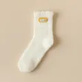 White fuzzy coral fleece mid-calf socks for women, cozy winter thermal fuzzy sleep socks. - One Size / Turmeric