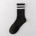 Classic black mid-tube socks with white stripes, perfect for daily sports and street style. - 2-Stripe Black