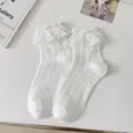 White lace ruffle cotton socks sweet Lolita JK uniform cute frilly socks for women girls - One Size / Pure White
