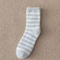 Graue gestreifte Korallenfleece Herren Socken Winter kuschelige warme Schlafstrümpfe Boden. - Einheitsgröße / Hellgraues Bündchen