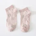 Cute pink 3D floral women short socks, sweet spring summer breathable casual ankle socks. - One Size / Pink