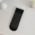 Black lace mid tube socks for women, sheer hollow out floral design, stylish summer hosiery. - One Size / Black Small Flower