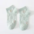 Cute 3D floral women ankle socks, mint green cotton spring summer short boat socks cute. - One Size / Green