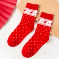 Red Christmas socks for men and women, festive winter cotton mid-tube socks with polka dots. - One Size / Deer