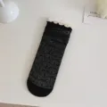 Black lace mid-calf socks for women, summer ultra-thin hollow out floral design - One Size / Black Leaf